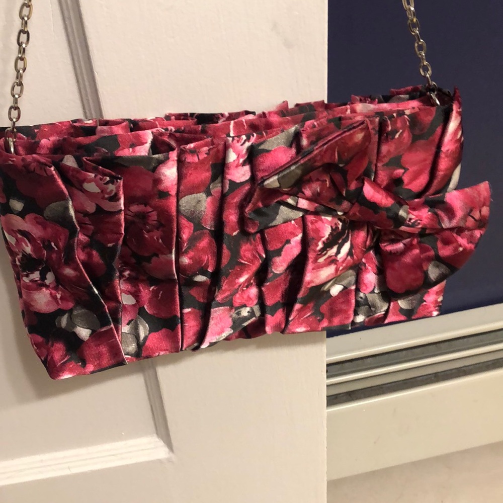 White House Black Market pink silk clutch